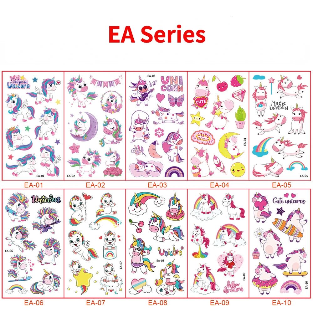 10pcs/set Child Tattoo Sticker Unicorn Princess Temporary Fake Kids Tatoo Girl Arm Hands Body Waterdichte Tatouages Pour Enfants - StarJam