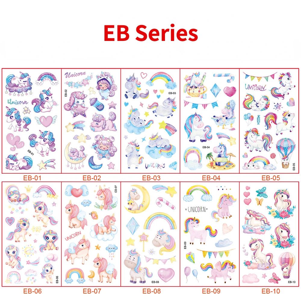 10pcs/set Child Tattoo Sticker Unicorn Princess Temporary Fake Kids Tatoo Girl Arm Hands Body Waterdichte Tatouages Pour Enfants - StarJam