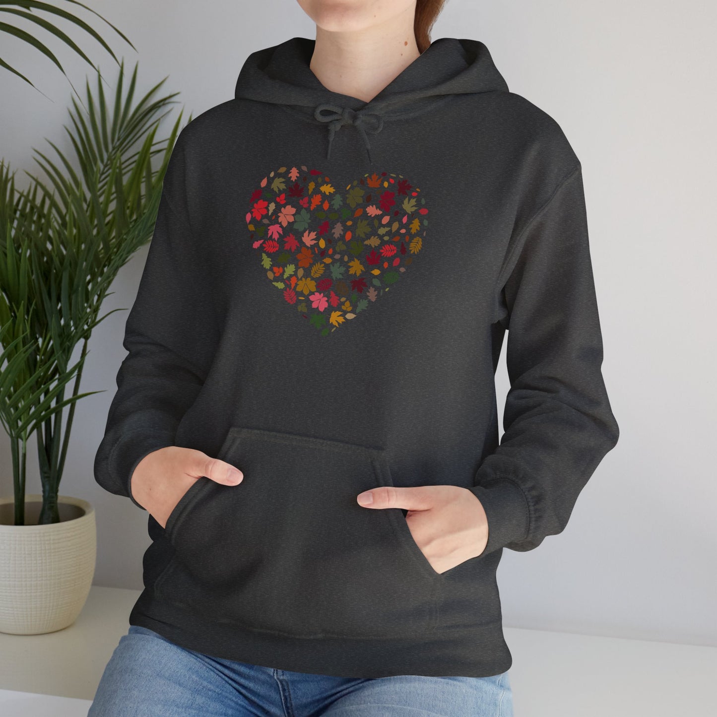 Pretty Leaf Print Hearts Hoodie