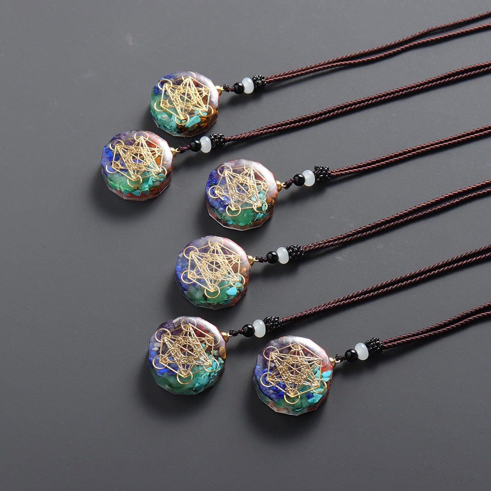1pc Natural Colorful Gem Seven Chakras Ornaments Augen Energy Pendant Drops Glue Into Handmade Necklace - StarJam Gifts