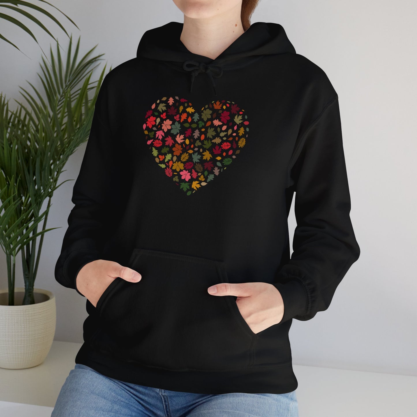 Pretty Leaf Print Hearts Hoodie