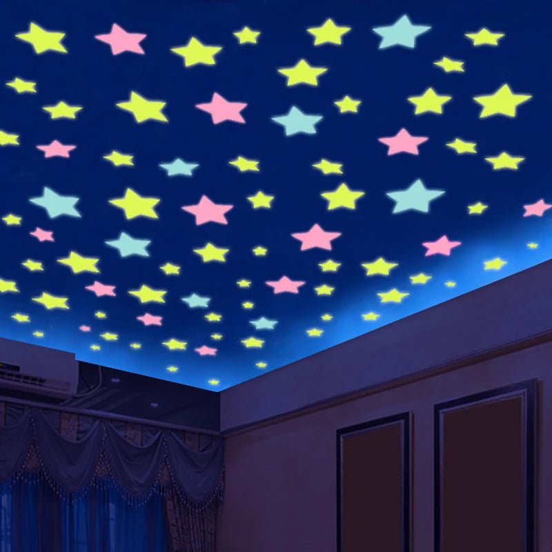 50pcs 3d Stars Glow In The Dark Wall Stickers Luminous Fluorescent Wall Stickers For Kids Baby Room Bedroom Ceiling Home Decor - StarJam