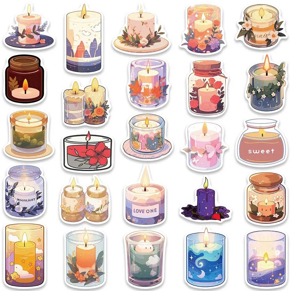 50pcs Cute Cartoon Scented Candles Stickers For Laptop Phone Luggage Guitar Skateboard Waterproof Graffiti Vinyl Decals - StarJam