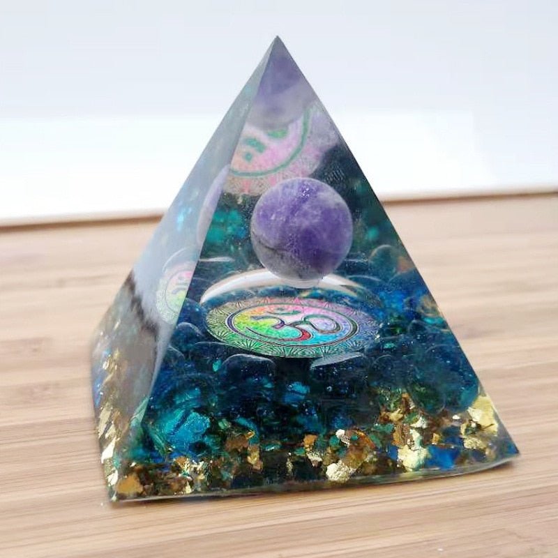 60mm Orgonite Pyramid Meditation Yoga Ohm Purple Crystal Sphere Natural Stone Orgone Energy Healing Reiki Chakra Multiplier - StarJam Gifts