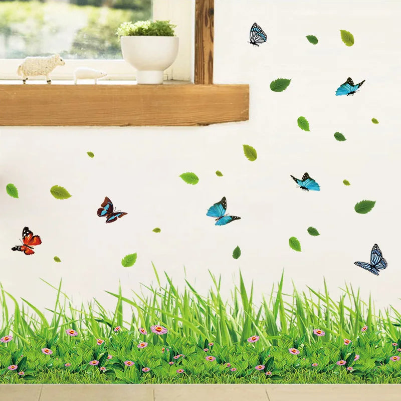 Green Grass Colorful Butterfly Flower Skirting Wall