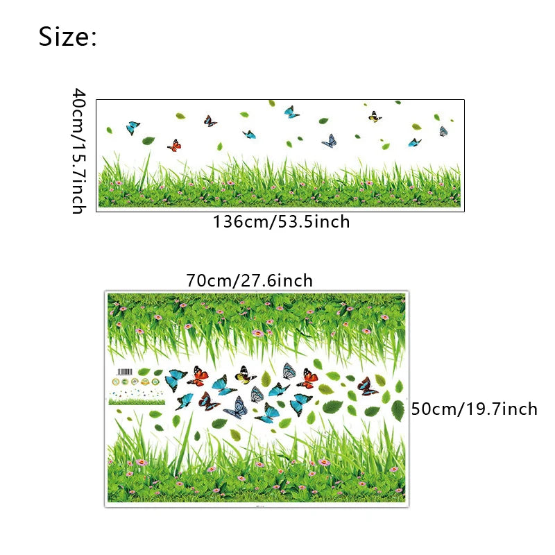 Green Grass Colorful Butterfly Flower Skirting Wall