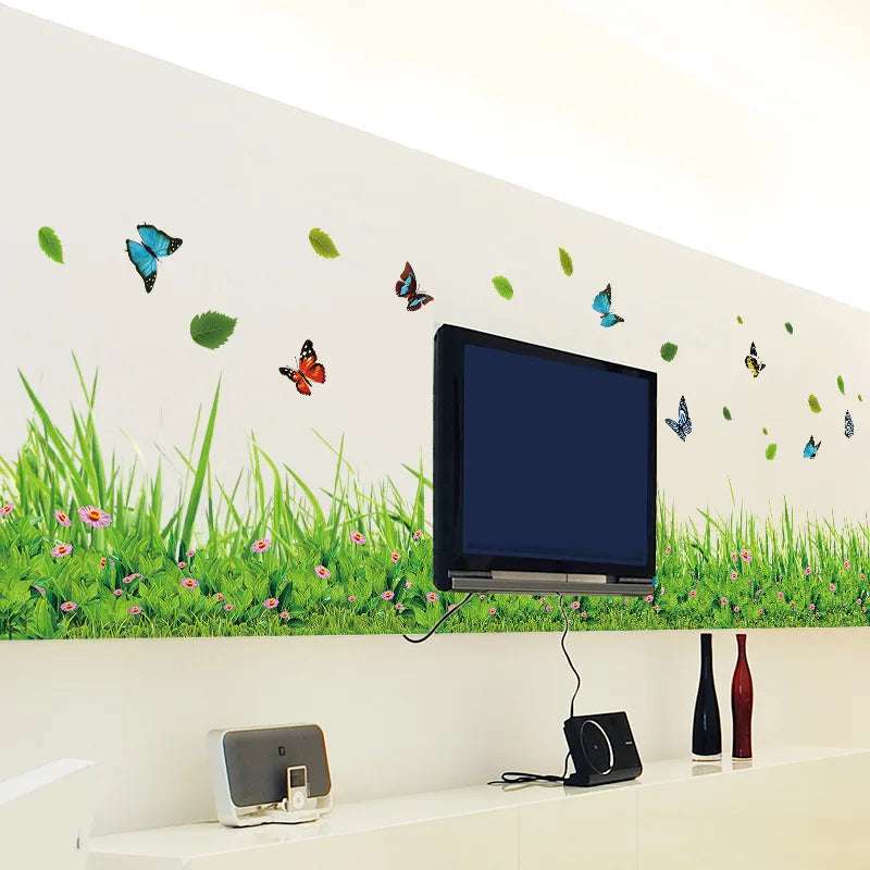 Green Grass Colorful Butterfly Flower Skirting Wall