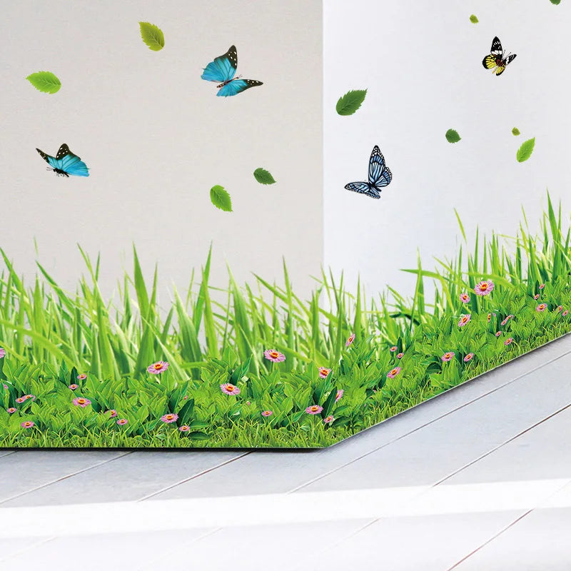 Green Grass Colorful Butterfly Flower Skirting Wall