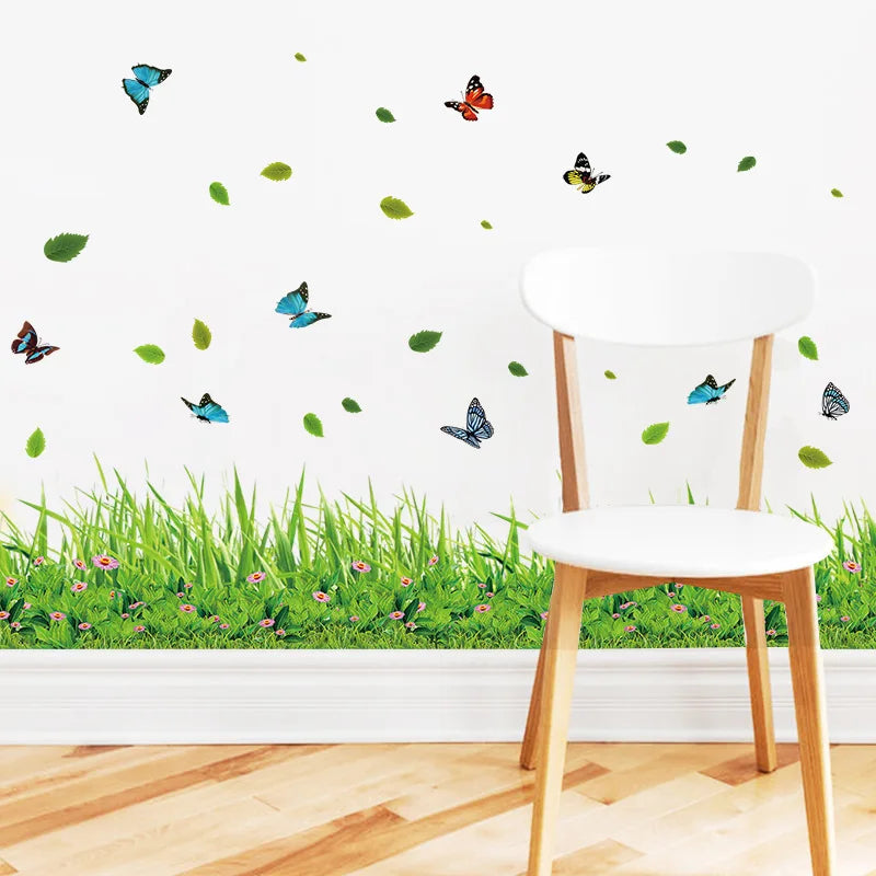 Green Grass Colorful Butterfly Flower Skirting Wall