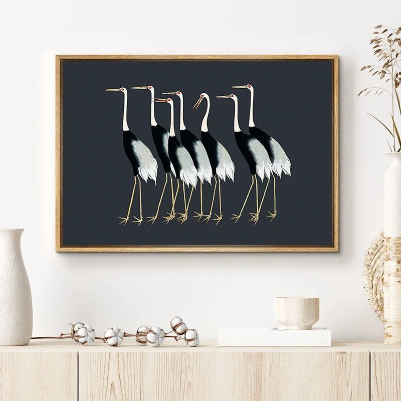 Red Crane Hokusai Eclectic Gallery Wall Art Prints Blue