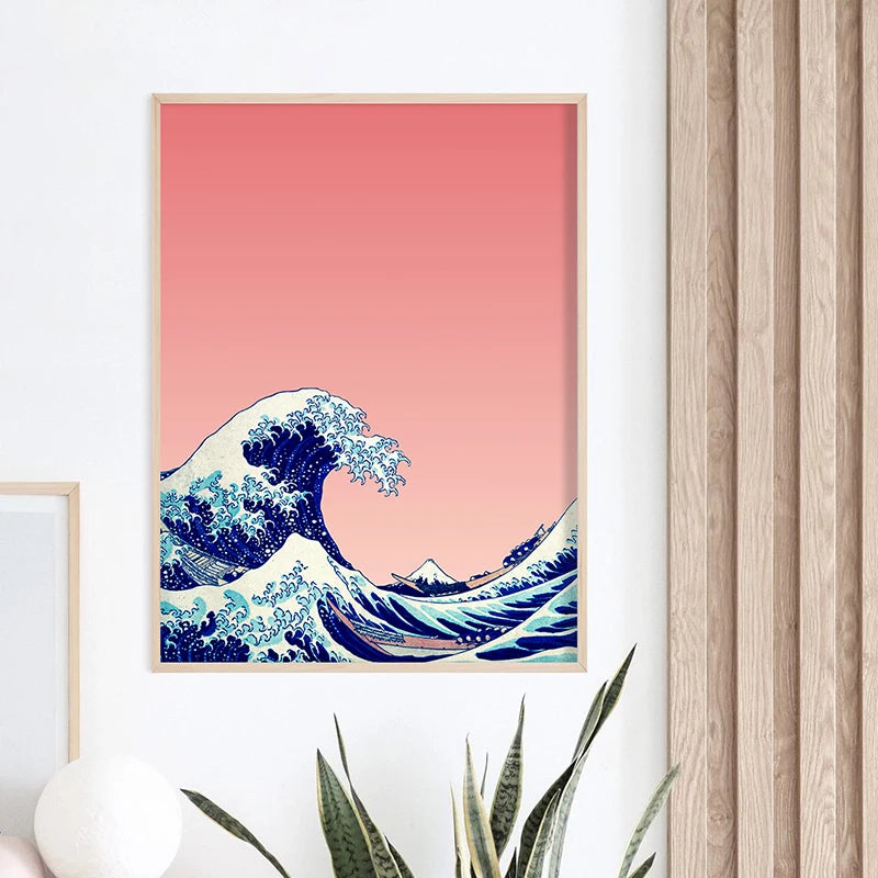 Red Crane Hokusai Eclectic Gallery Wall Art Prints Blue