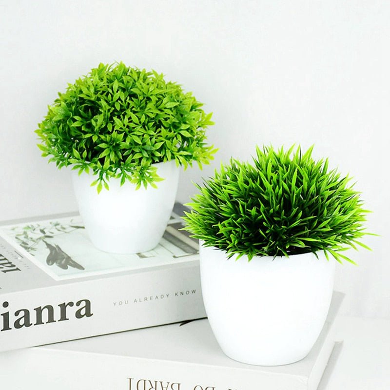 Artificial Plants Potted Green Bonsai Small Tree Grass Plants Pot Ornament Fake Flowers For Home Garden Decoration Wedding Party - StarJam Gifts