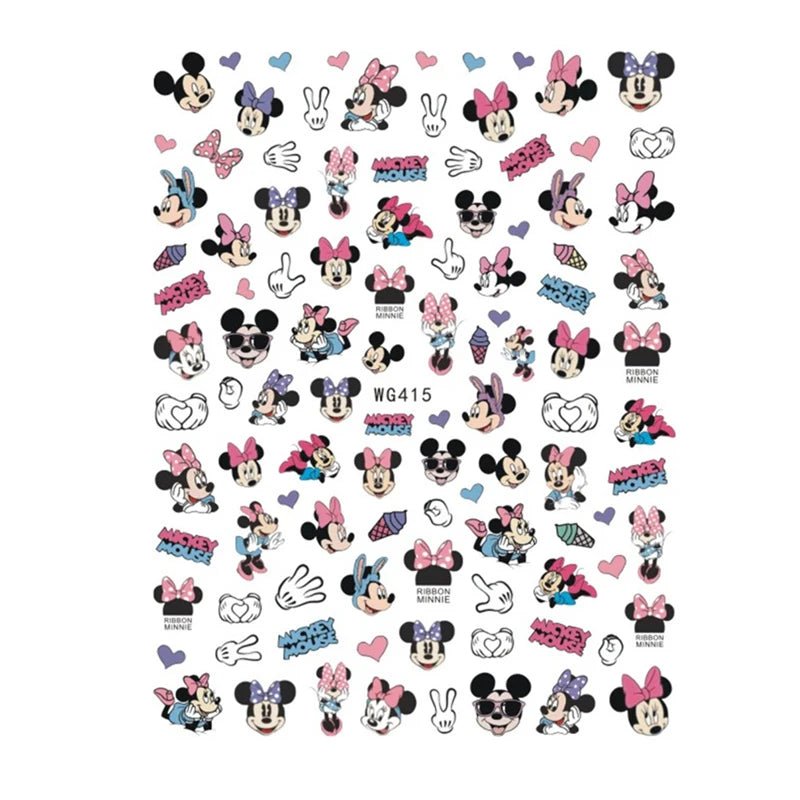Disney Brand 3d Adhesive Nail Art Sticker Mickey Minnie Mermaid Princess Nail Slider Rose Flower Letter Lion Designer Decal - StarJam