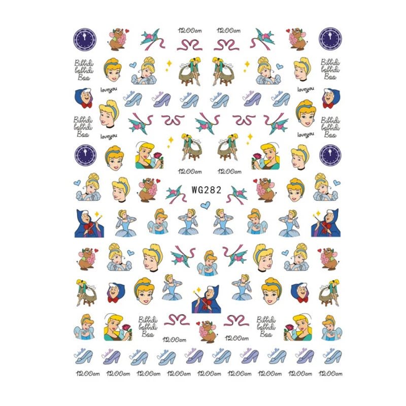 Disney Brand 3d Adhesive Nail Art Sticker Mickey Minnie Mermaid Princess Nail Slider Rose Flower Letter Lion Designer Decal - StarJam