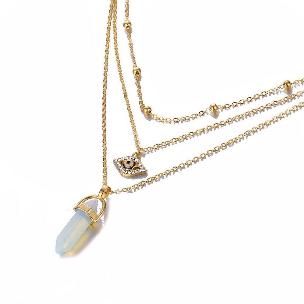 Fnio Crystal Pendant Necklace For Women Gold Color Natural Crystal Stone Pendants Choker Clavicle Necklaces - StarJam Gifts