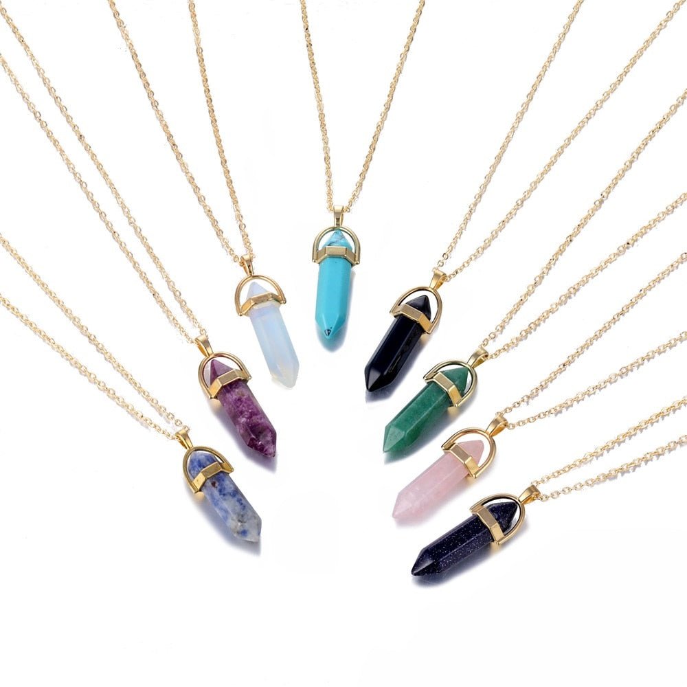 Fnio Crystal Pendant Necklace For Women Gold Color Natural Crystal Stone Pendants Choker Clavicle Necklaces - StarJam Gifts