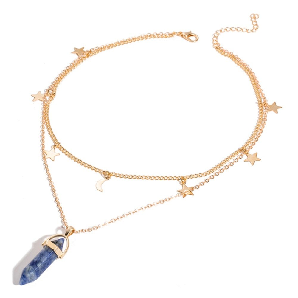 Fnio Crystal Pendant Necklace For Women Gold Color Natural Crystal Stone Pendants Choker Clavicle Necklaces - StarJam Gifts