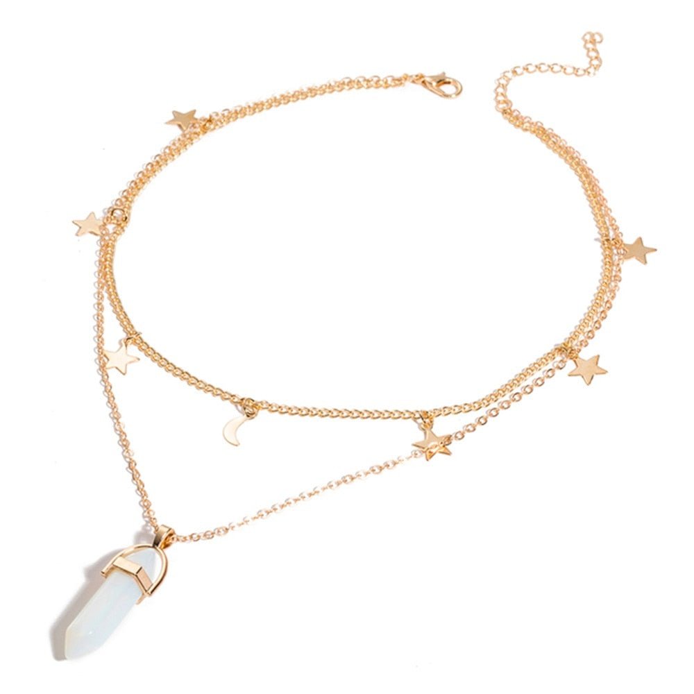 Fnio Crystal Pendant Necklace For Women Gold Color Natural Crystal Stone Pendants Choker Clavicle Necklaces - StarJam Gifts
