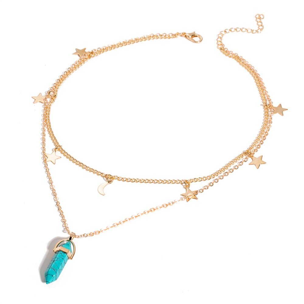 Fnio Crystal Pendant Necklace For Women Gold Color Natural Crystal Stone Pendants Choker Clavicle Necklaces - StarJam Gifts