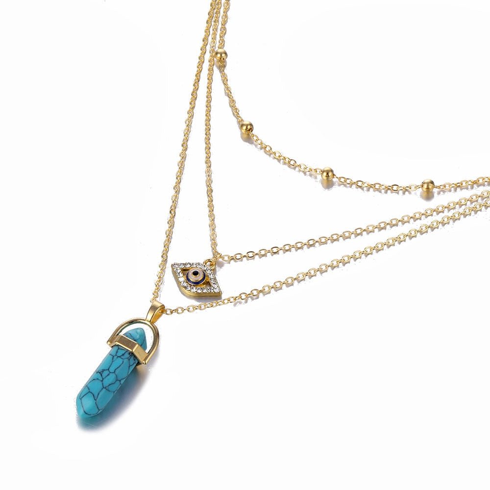 Fnio Crystal Pendant Necklace For Women Gold Color Natural Crystal Stone Pendants Choker Clavicle Necklaces - StarJam Gifts