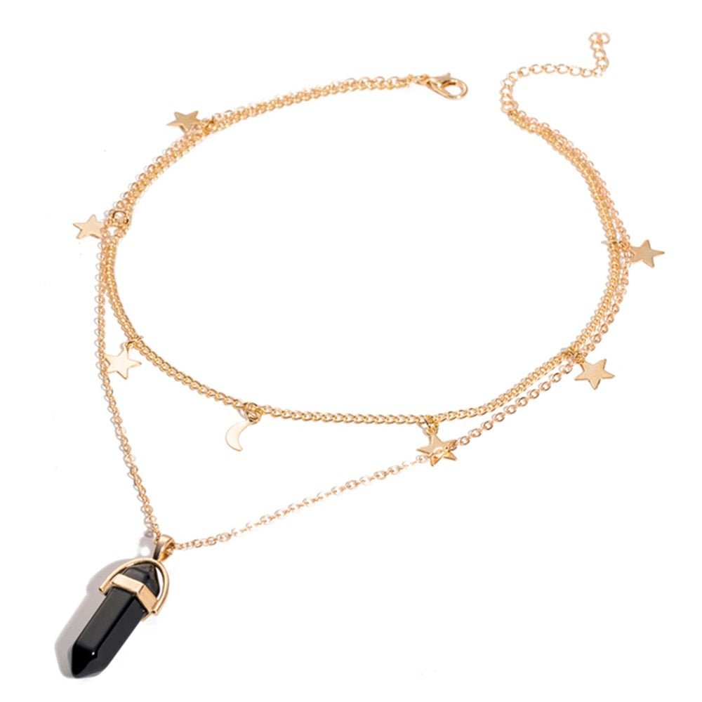 Fnio Crystal Pendant Necklace For Women Gold Color Natural Crystal Stone Pendants Choker Clavicle Necklaces - StarJam Gifts