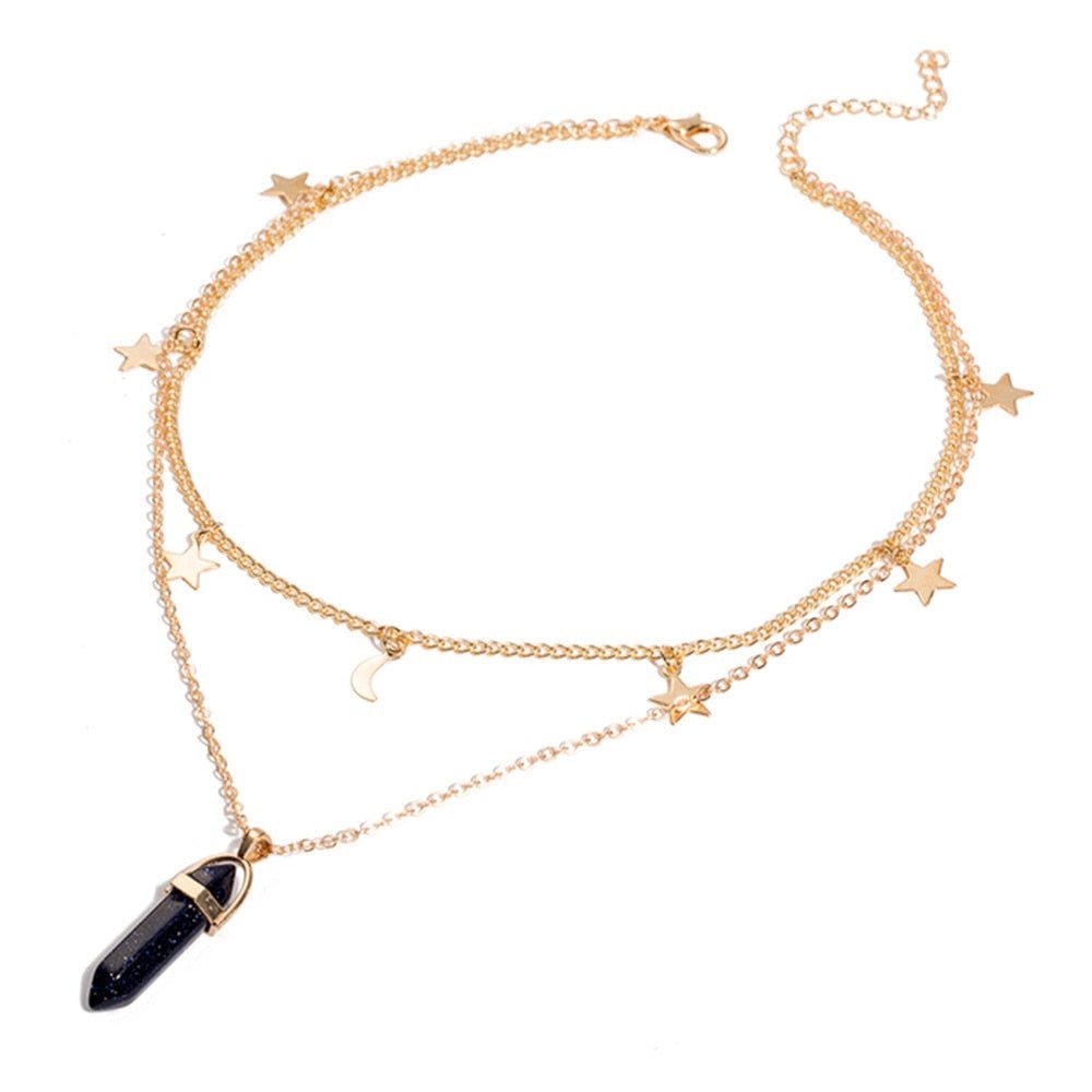 Fnio Crystal Pendant Necklace For Women Gold Color Natural Crystal Stone Pendants Choker Clavicle Necklaces - StarJam Gifts