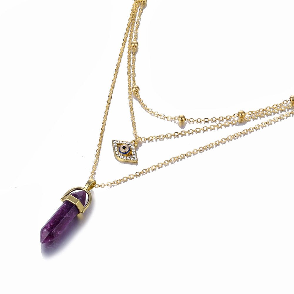 Fnio Crystal Pendant Necklace For Women Gold Color Natural Crystal Stone Pendants Choker Clavicle Necklaces - StarJam Gifts
