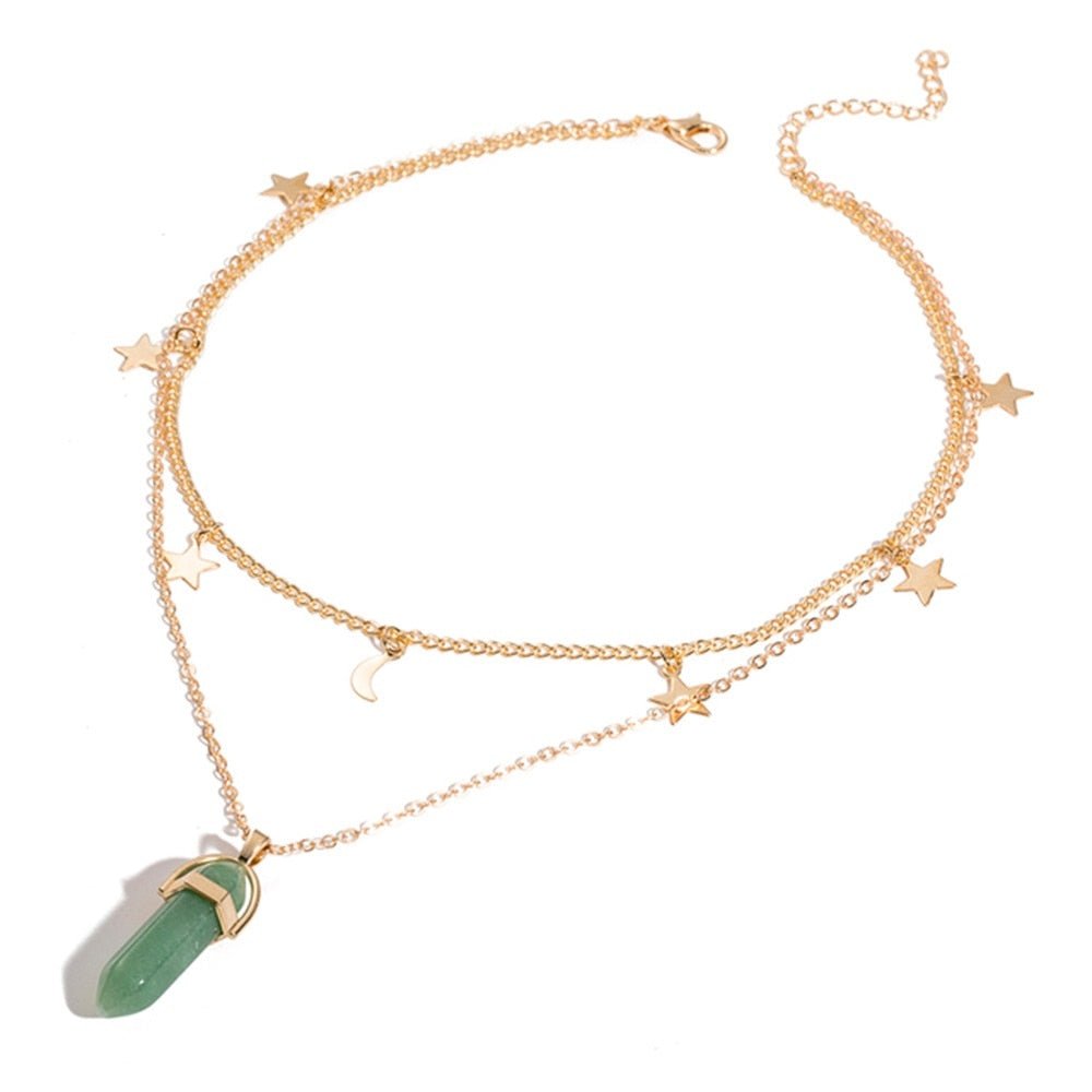 Fnio Crystal Pendant Necklace For Women Gold Color Natural Crystal Stone Pendants Choker Clavicle Necklaces - StarJam Gifts