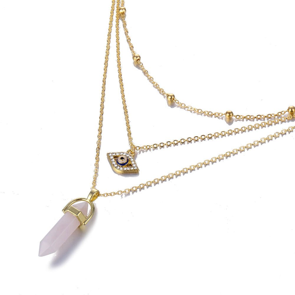 Fnio Crystal Pendant Necklace For Women Gold Color Natural Crystal Stone Pendants Choker Clavicle Necklaces - StarJam Gifts