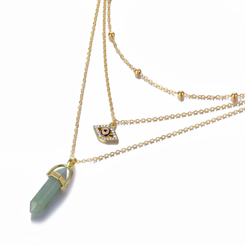 Fnio Crystal Pendant Necklace For Women Gold Color Natural Crystal Stone Pendants Choker Clavicle Necklaces - StarJam Gifts