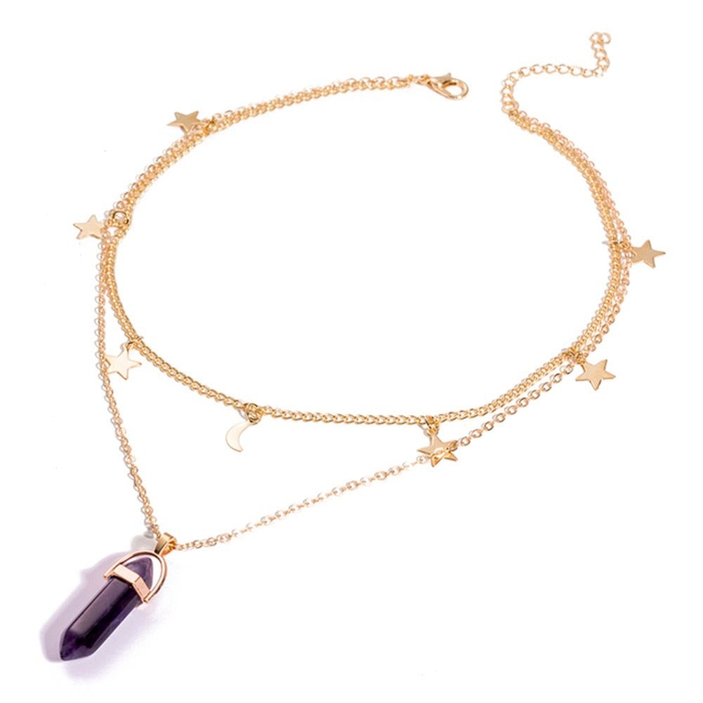 Fnio Crystal Pendant Necklace For Women Gold Color Natural Crystal Stone Pendants Choker Clavicle Necklaces - StarJam Gifts