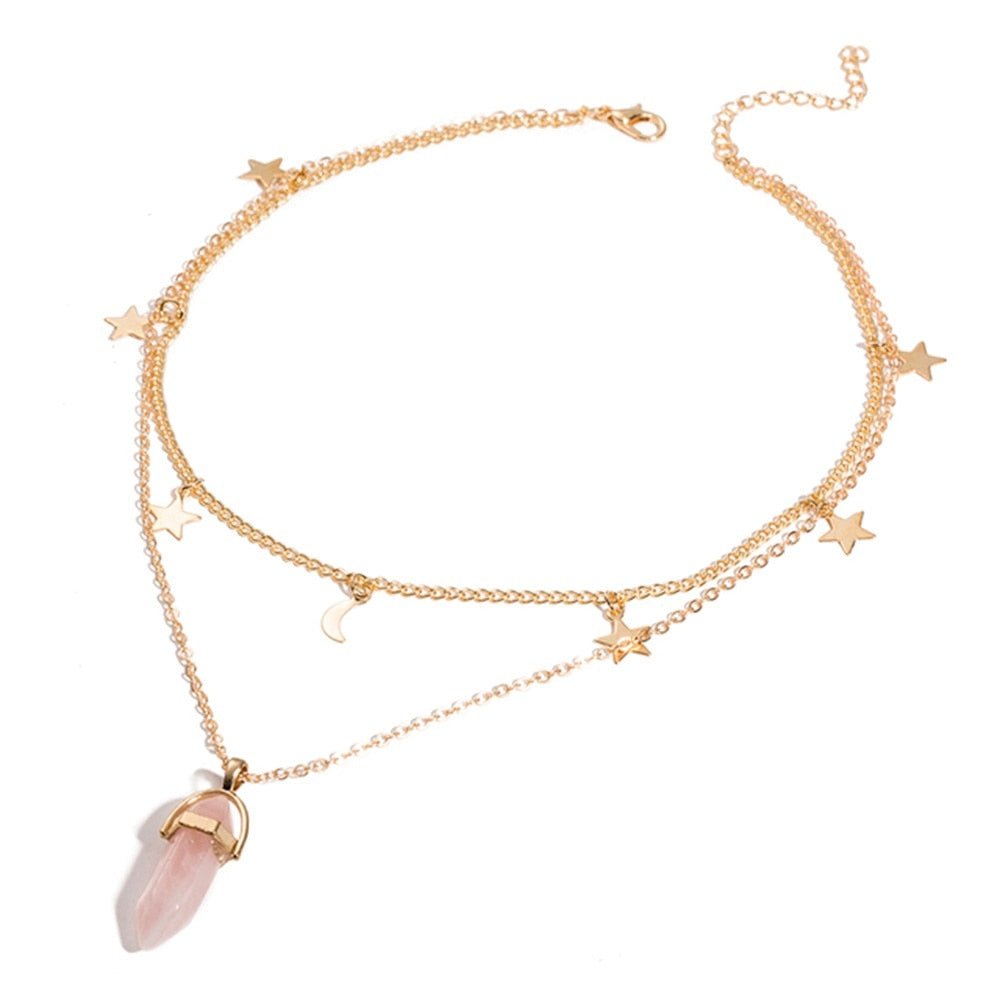 Fnio Crystal Pendant Necklace For Women Gold Color Natural Crystal Stone Pendants Choker Clavicle Necklaces - StarJam Gifts
