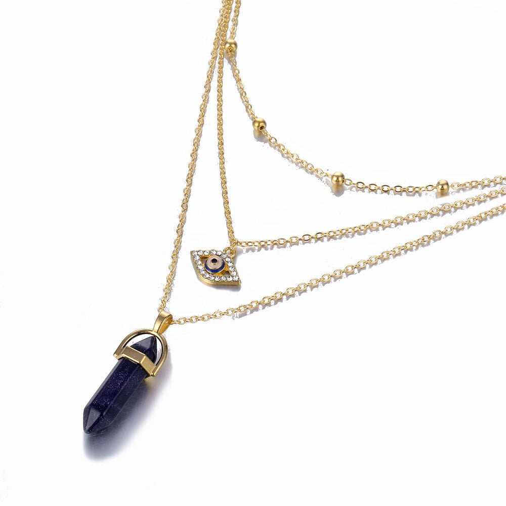 Fnio Crystal Pendant Necklace For Women Gold Color Natural Crystal Stone Pendants Choker Clavicle Necklaces - StarJam Gifts