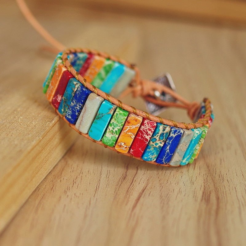 Natural Stone Handmade Multi Color Chakra Bracelet Jewelry Tube Beads Leather Wrap Bracelet Creative Gifts Couples Bracelets - StarJam Gifts