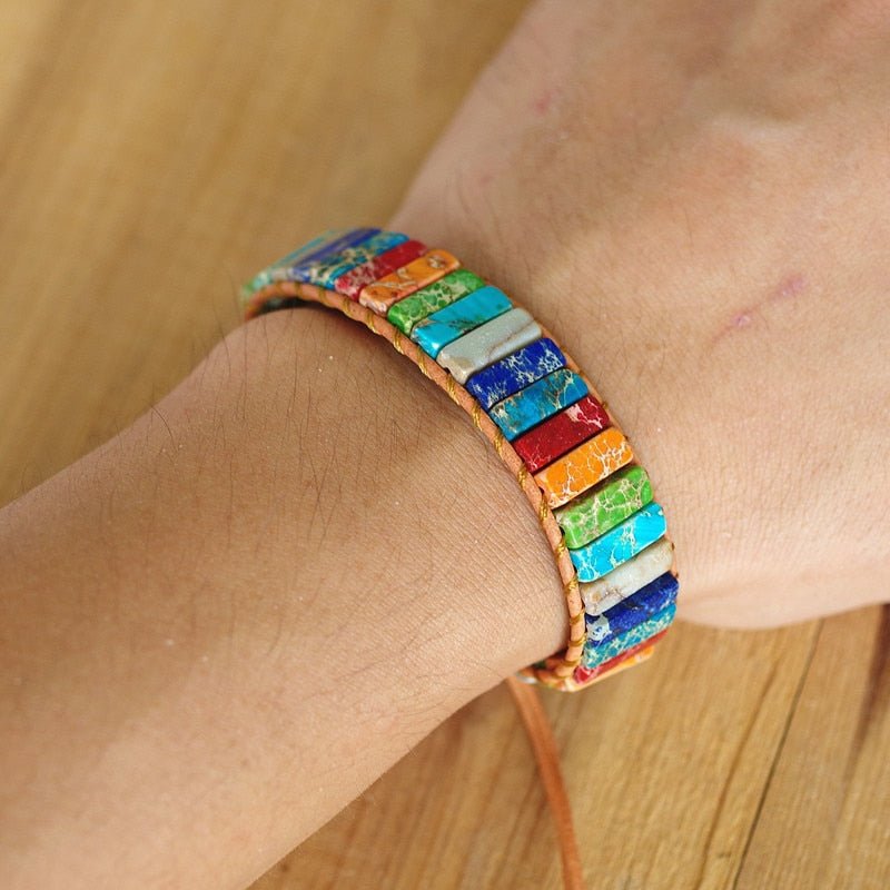 Natural Stone Handmade Multi Color Chakra Bracelet Jewelry Tube Beads Leather Wrap Bracelet Creative Gifts Couples Bracelets - StarJam Gifts