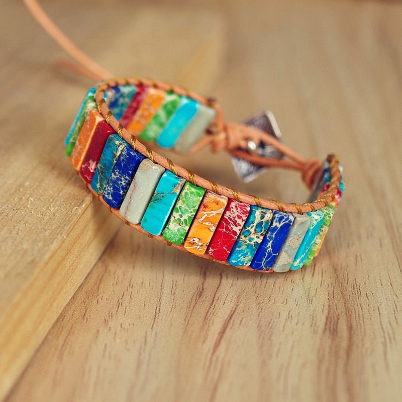 Natural Stone Handmade Multi Color Chakra Bracelet Jewelry Tube Beads Leather Wrap Bracelet Creative Gifts Couples Bracelets - StarJam Gifts