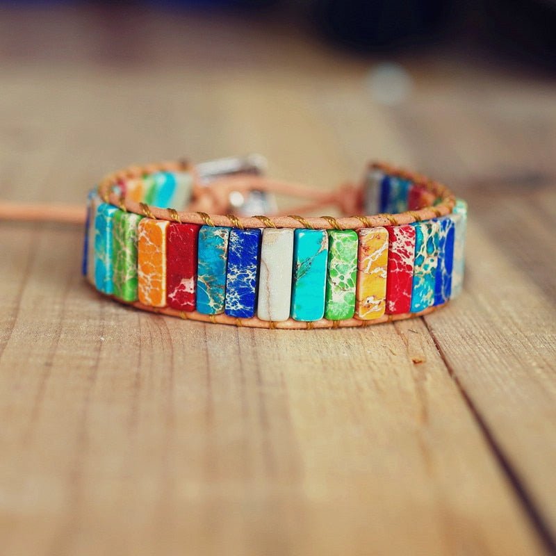 Natural Stone Handmade Multi Color Chakra Bracelet Jewelry Tube Beads Leather Wrap Bracelet Creative Gifts Couples Bracelets - StarJam Gifts