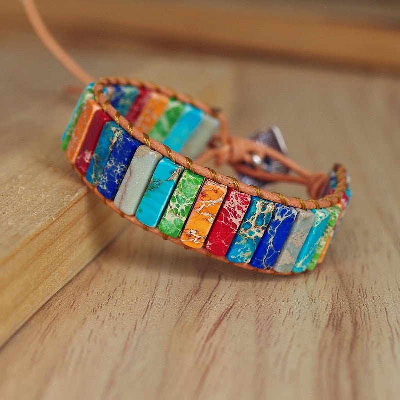 Natural Stone Handmade Multi Color Chakra Bracelet Jewelry Tube Beads Leather Wrap Bracelet Creative Gifts Couples Bracelets - StarJam Gifts