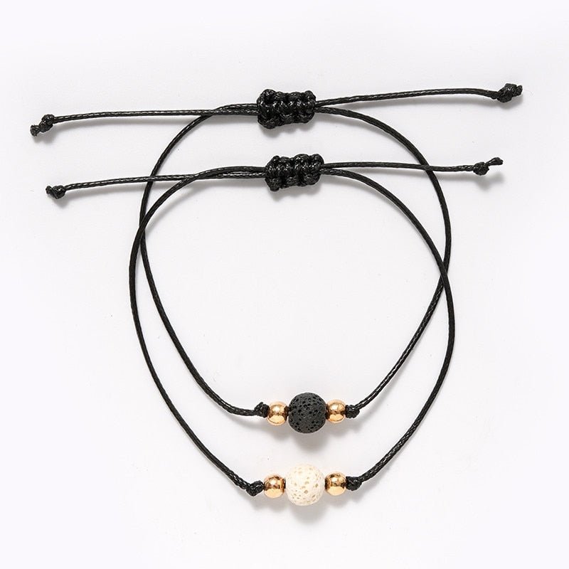 New Charm Bracelet For Friendship Couples 2pcs/set Volcanic Stone Bracelet Bead Bangles Women Man Lucky Wish Jewelry - StarJam Gifts