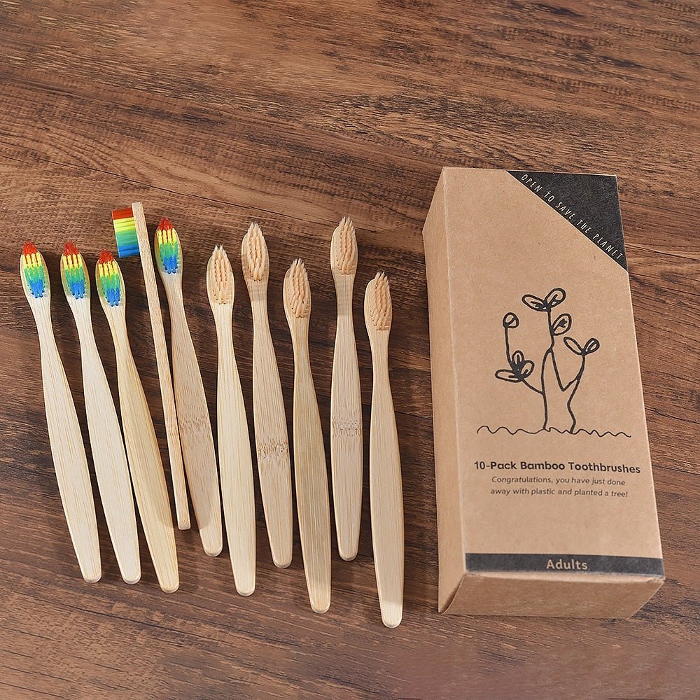 New Design Mixed Color Bamboo Toothbrush Eco Friendly Wooden Tooth Brush Soft Bristle Tip Charcoal Adults Oral Care Toothbrush - StarJam Gifts