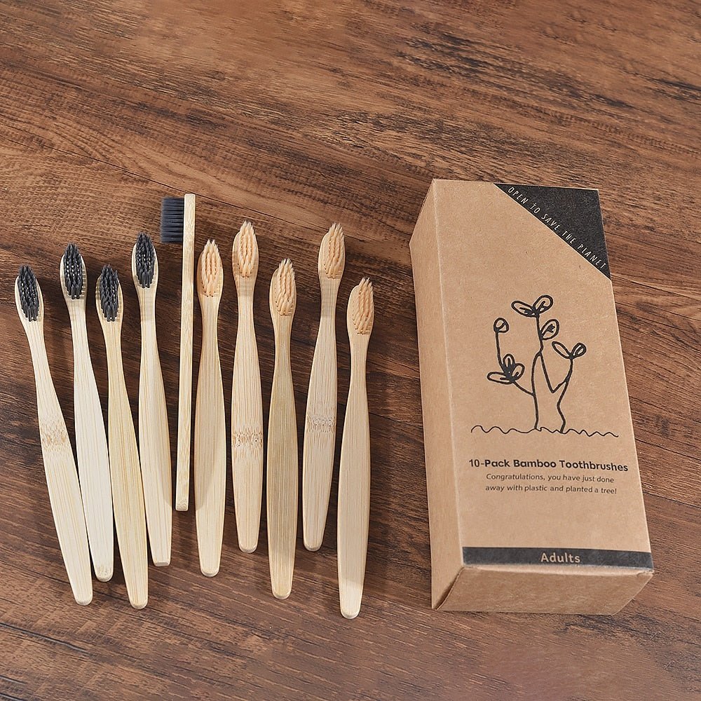 New Design Mixed Color Bamboo Toothbrush Eco Friendly Wooden Tooth Brush Soft Bristle Tip Charcoal Adults Oral Care Toothbrush - StarJam Gifts