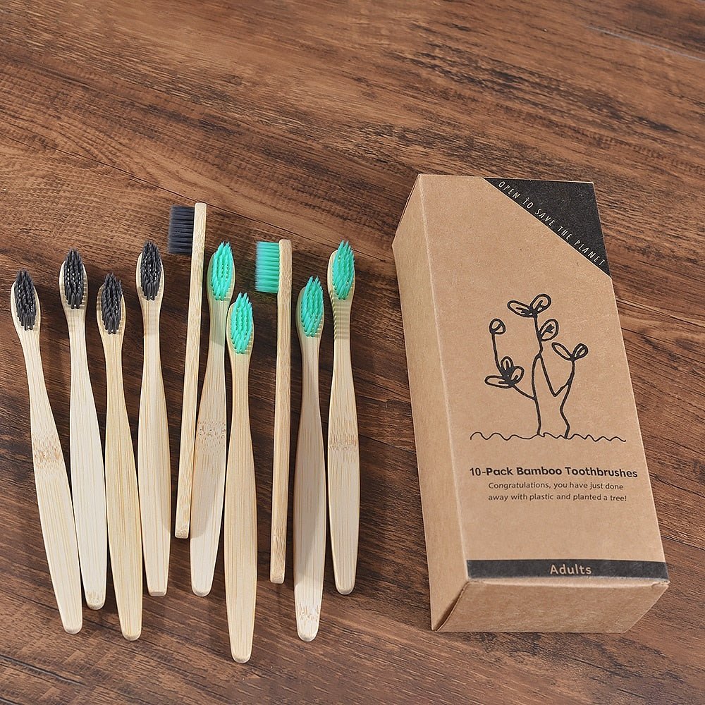 New Design Mixed Color Bamboo Toothbrush Eco Friendly Wooden Tooth Brush Soft Bristle Tip Charcoal Adults Oral Care Toothbrush - StarJam Gifts
