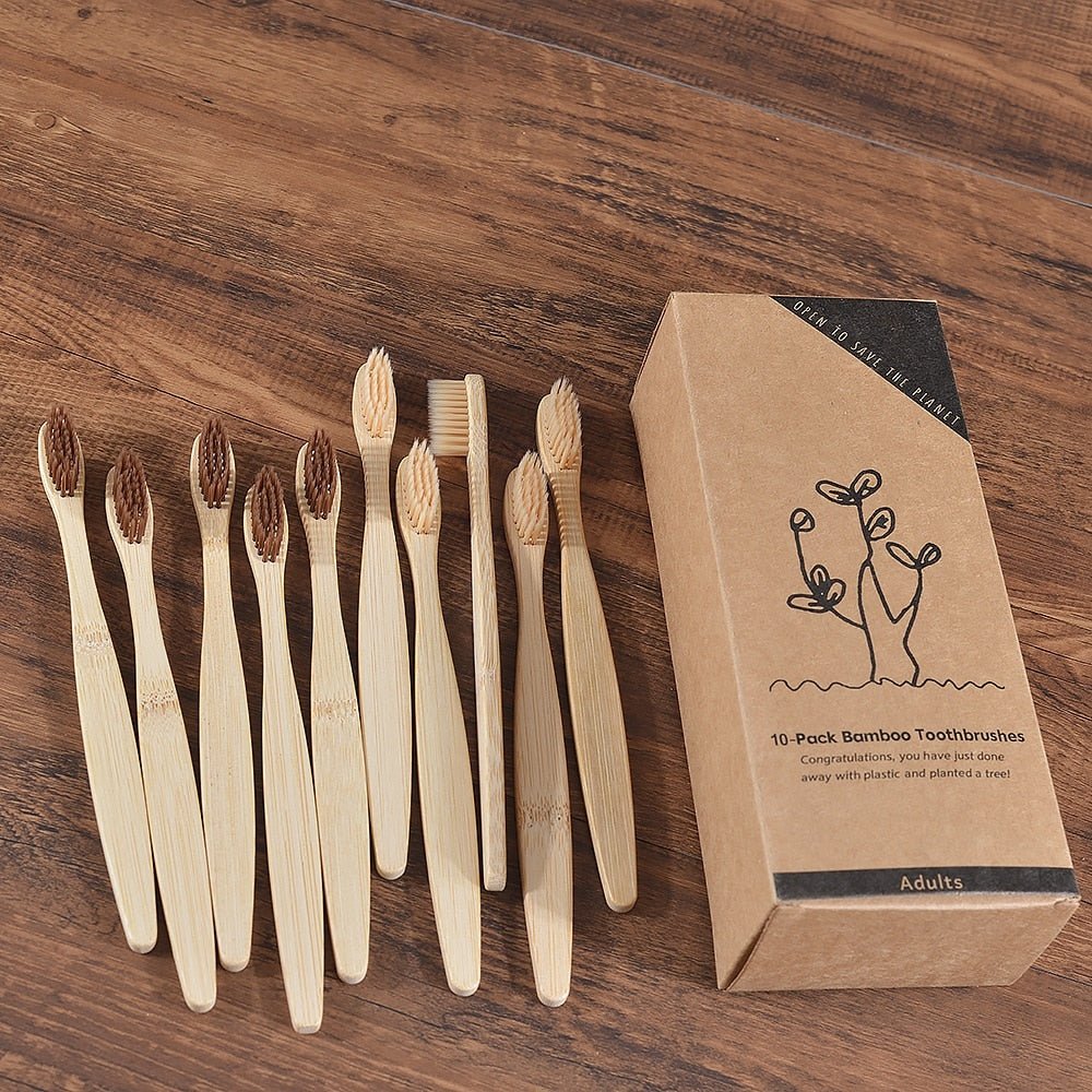 New Design Mixed Color Bamboo Toothbrush Eco Friendly Wooden Tooth Brush Soft Bristle Tip Charcoal Adults Oral Care Toothbrush - StarJam Gifts