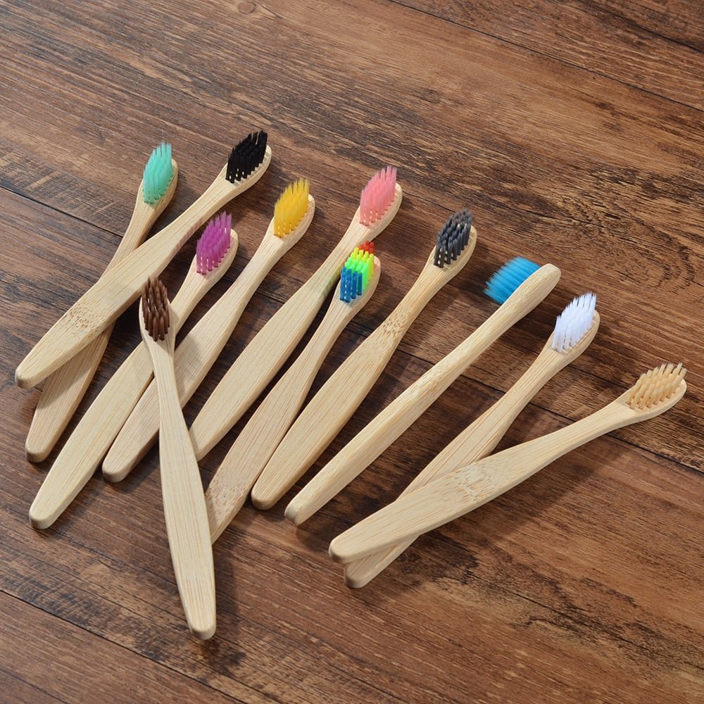 New Design Mixed Color Bamboo Toothbrush Eco Friendly Wooden Tooth Brush Soft Bristle Tip Charcoal Adults Oral Care Toothbrush - StarJam Gifts