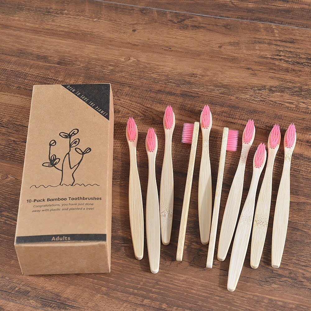 New Design Mixed Color Bamboo Toothbrush Eco Friendly Wooden Tooth Brush Soft Bristle Tip Charcoal Adults Oral Care Toothbrush - StarJam Gifts