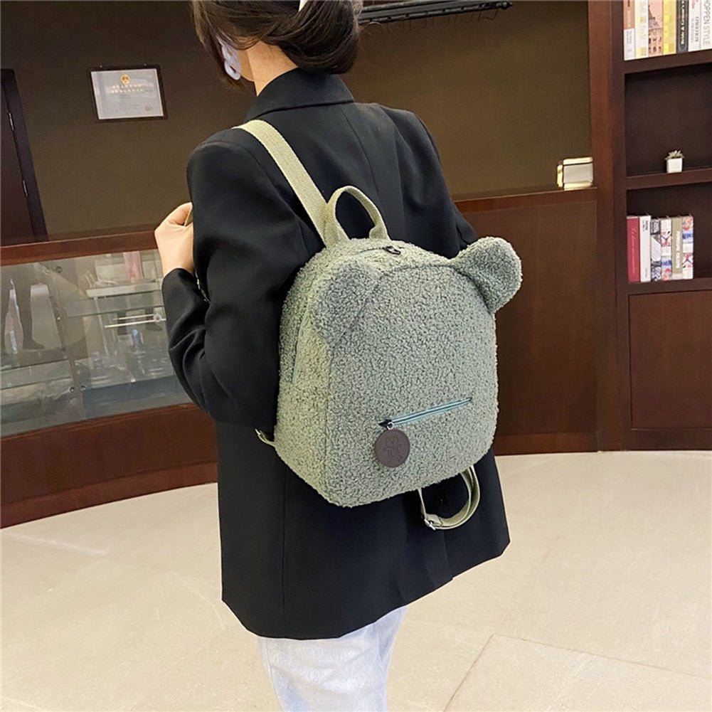 Portable Children Travel Shopping Rucksacks Casual Autumn Winter Lamb Fleece Women's Bagpack Cute Bear Shaped Shoulder Backpack - StarJam Gifts