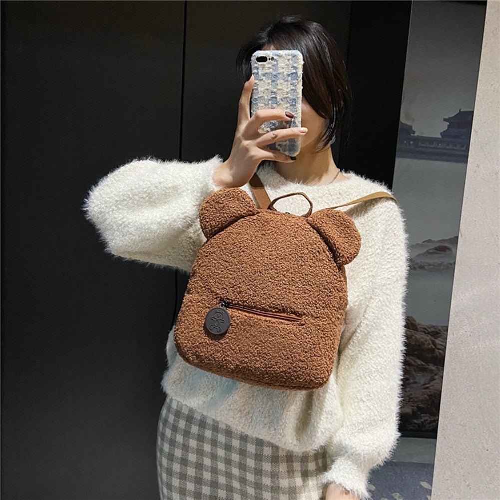 Portable Children Travel Shopping Rucksacks Casual Autumn Winter Lamb Fleece Women's Bagpack Cute Bear Shaped Shoulder Backpack - StarJam Gifts