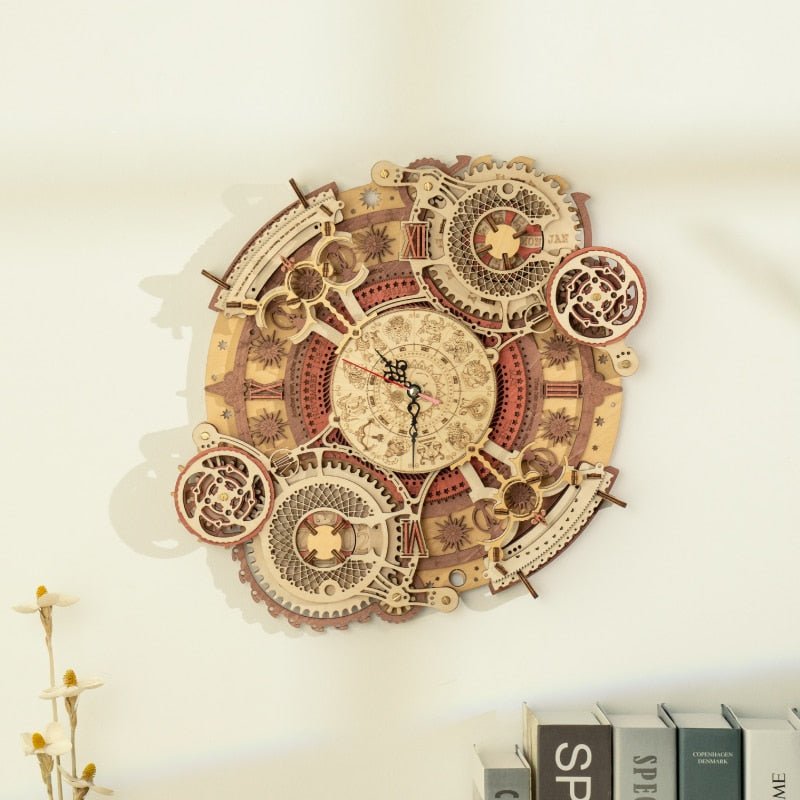 Robotime Zodiac Wall Clock Time Art 3d Wooden Puzzle Model Building Block Kits Diy Gift For Children Kid Adult Home Decor Clock - StarJam Gifts