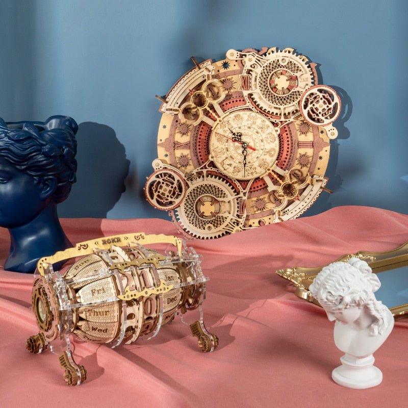 Robotime Zodiac Wall Clock Time Art 3d Wooden Puzzle Model Building Block Kits Diy Gift For Children Kid Adult Home Decor Clock - StarJam Gifts