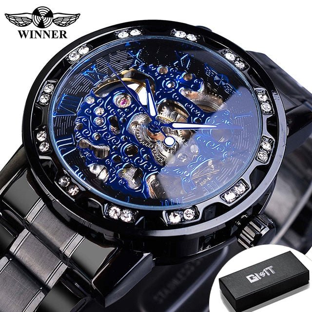 Winner Transparent Fashion Diamond Luminous Gear Movement Royal Design Men Top Brand Luxury Male Mechanical Skeleton Wrist Watch - StarJam Gifts